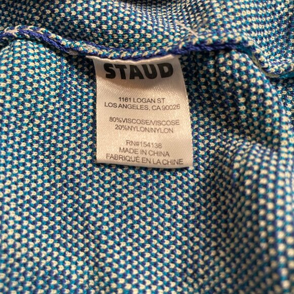 Staud Giovanni Abstract Jacquard Knit Midi Skirt XL blue print slit - Picture 6 of 8